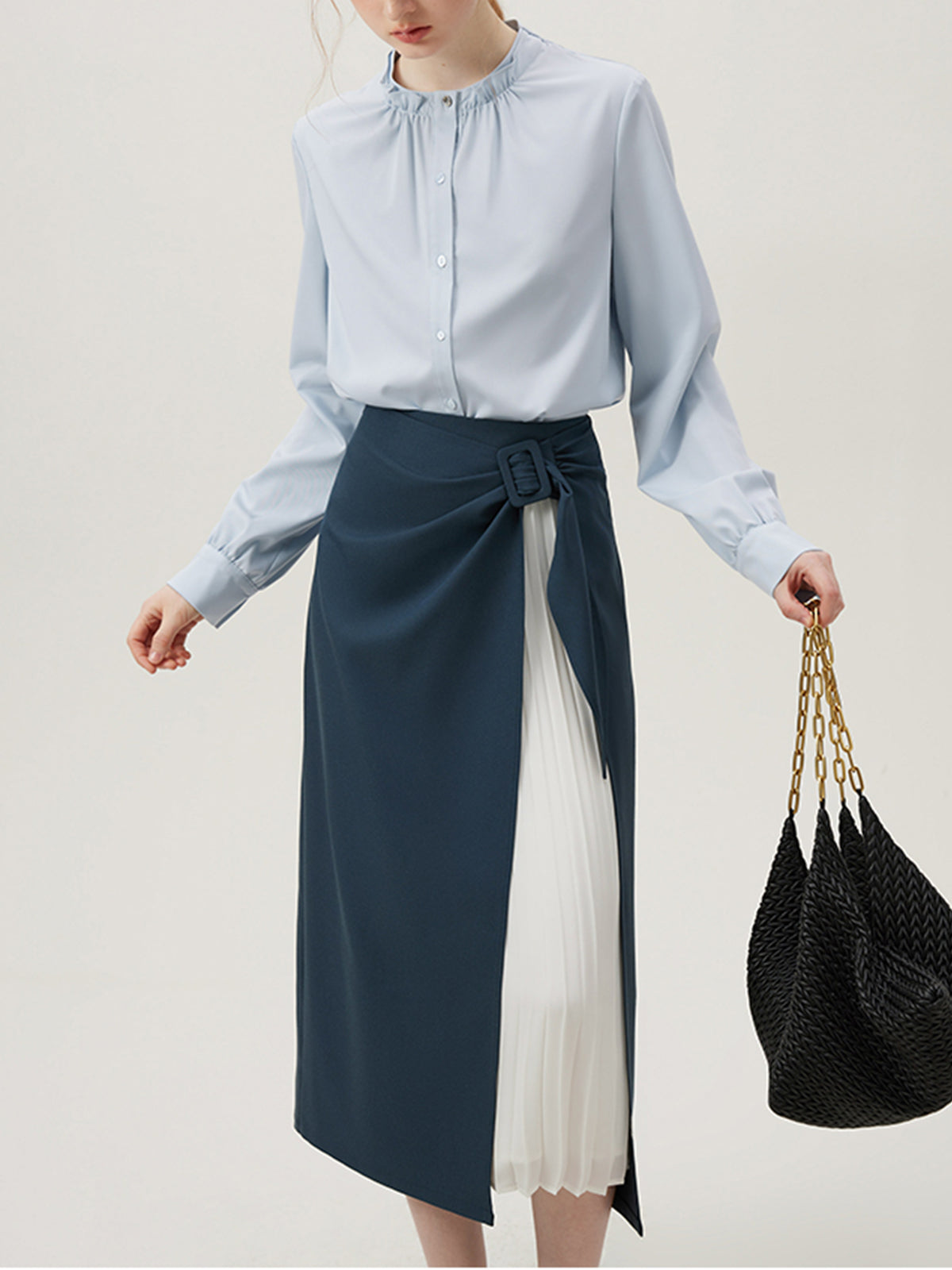 Old Money Two-Tone Pleated Maxi Skirt