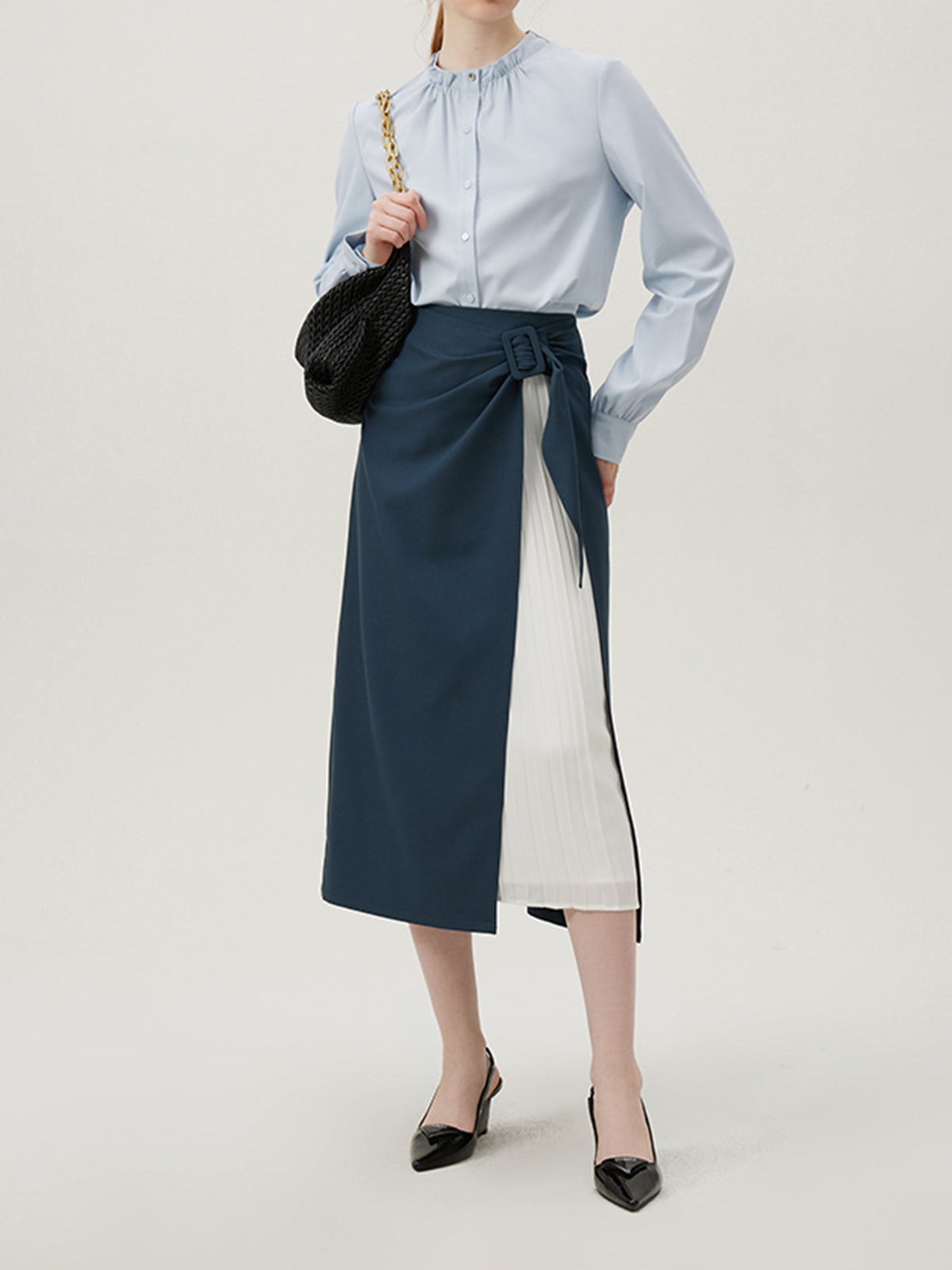 Old Money Two-Tone Pleated Maxi Skirt