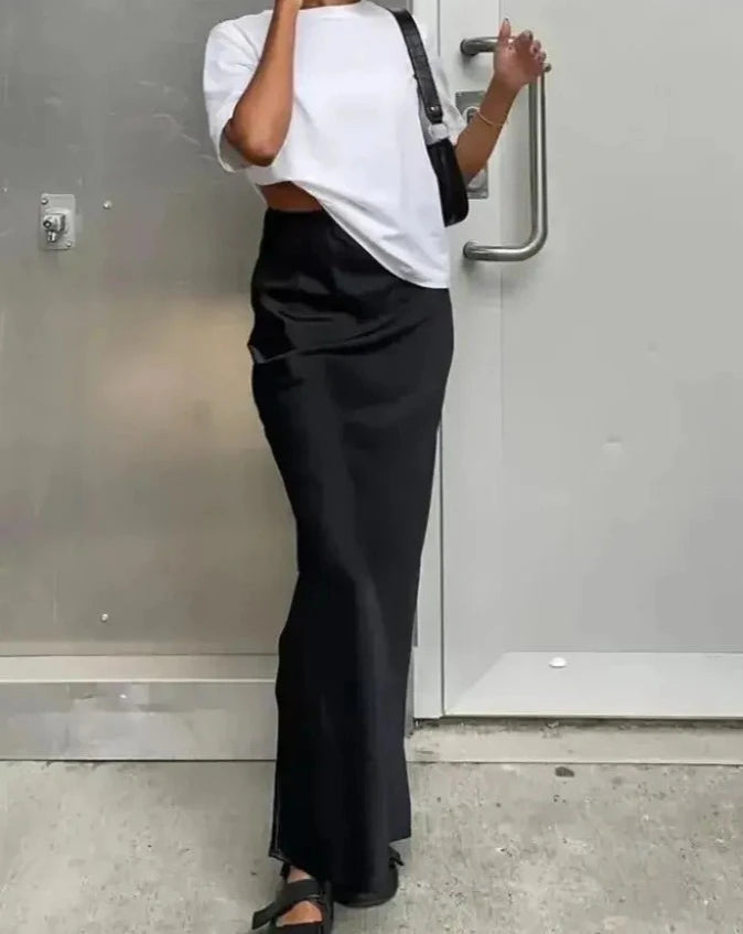 Long Pleated Silk Skirt