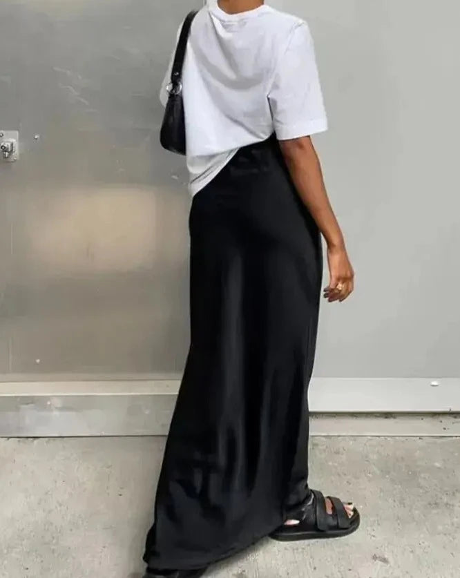 Long Pleated Silk Skirt