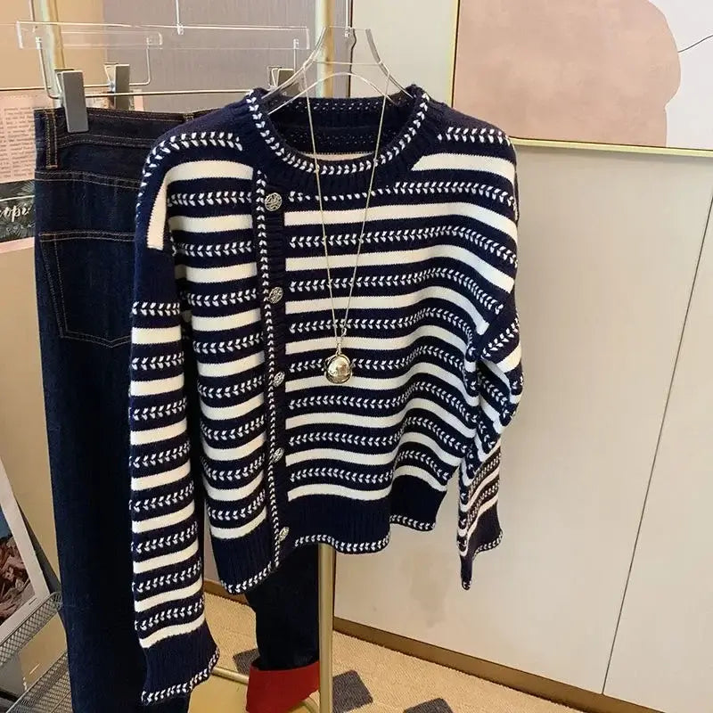 Women's Navy Blue Striped Sailor Sweater
