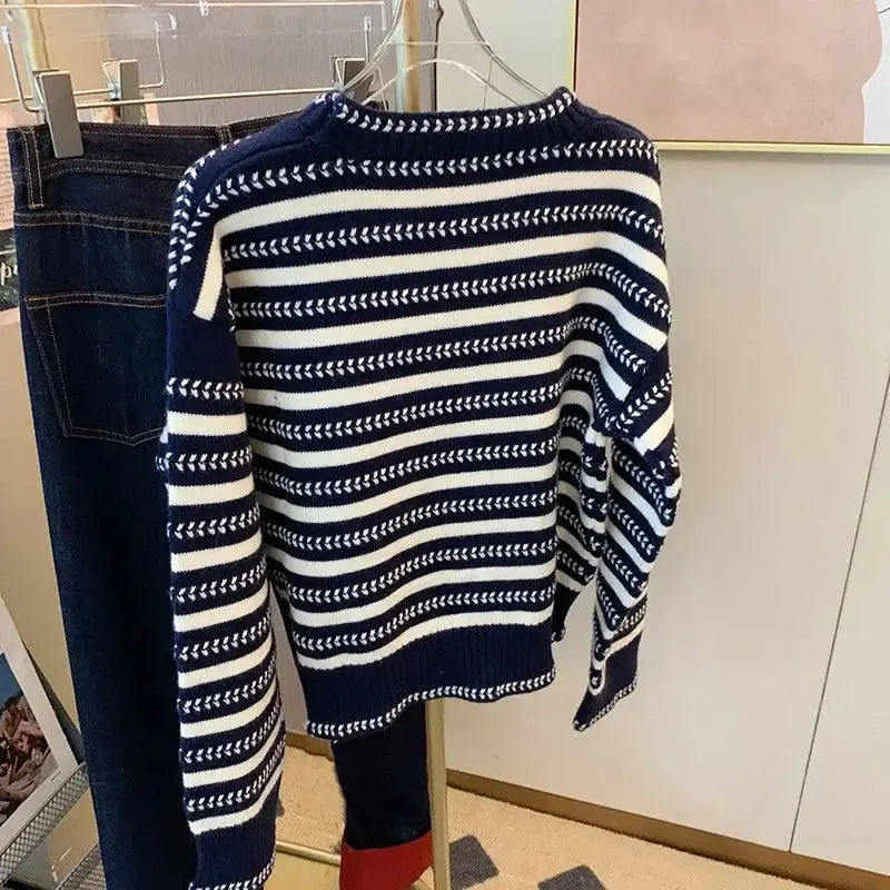 Women's Navy Blue Striped Sailor Sweater