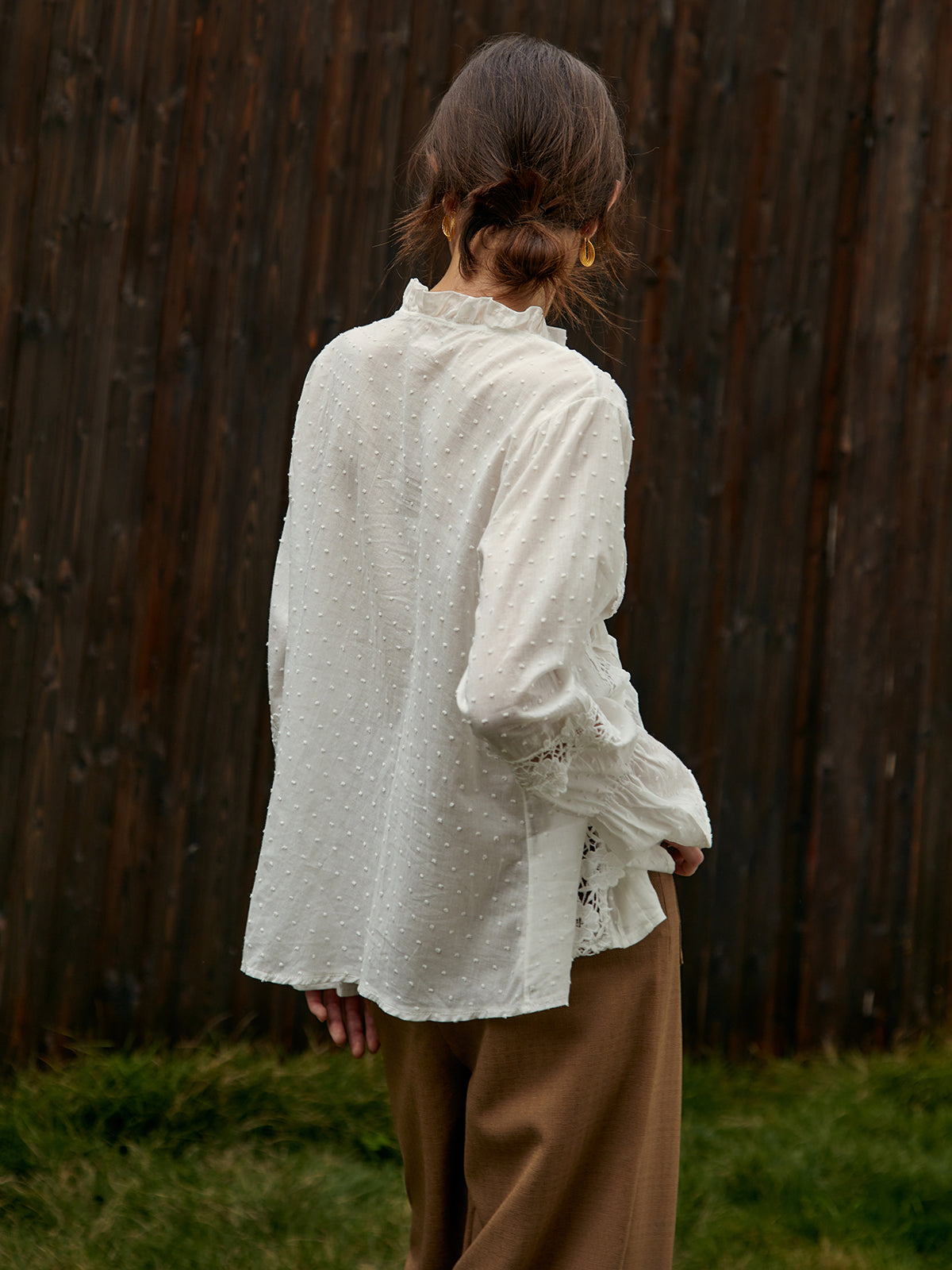Frenchy Lace Trim Flare Sleeve Shirt