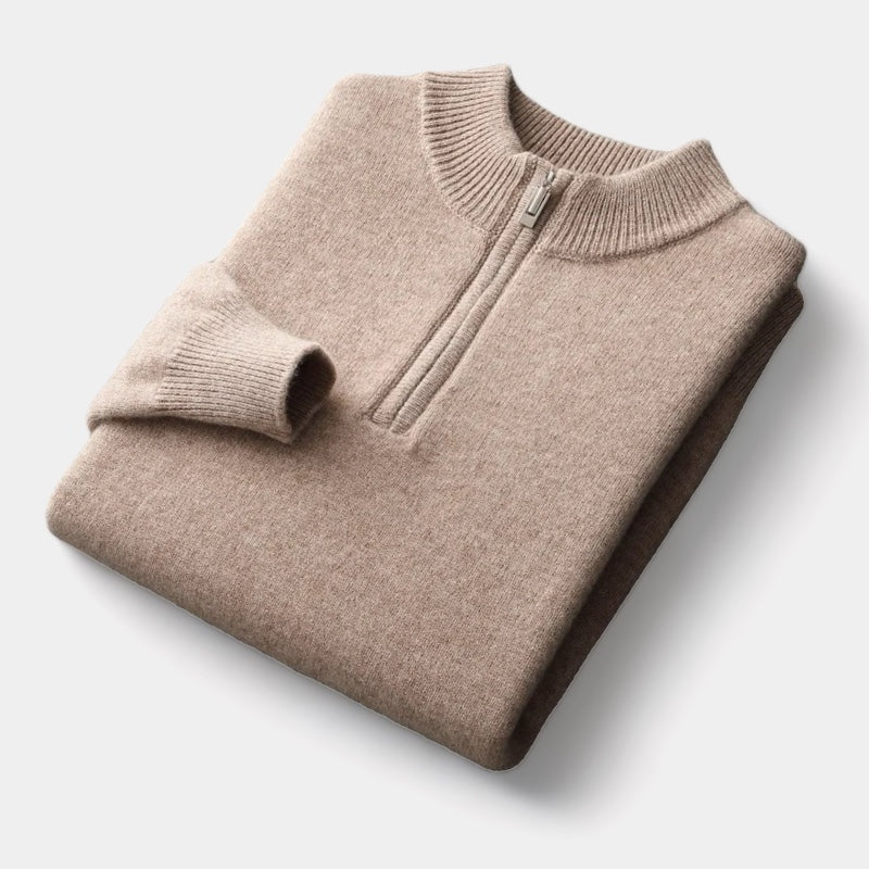 Pull zippé en laine mérinos Old Money