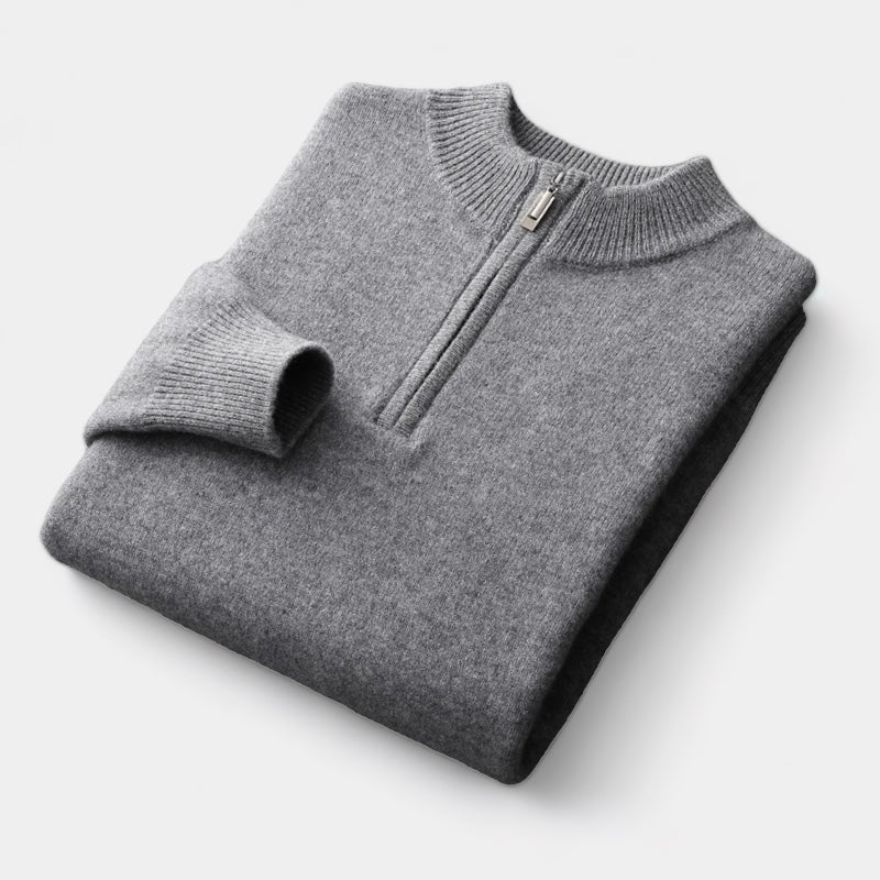 Pull zippé en laine mérinos Old Money